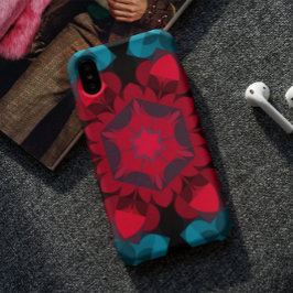 Capa Para iPhone 11 Retro Mandala Flor Vermelho e Azul