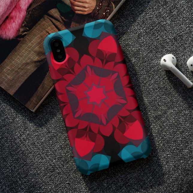 Capa Para iPhone 11 Retro Mandala Flor Vermelho e Azul (Criador carregado)