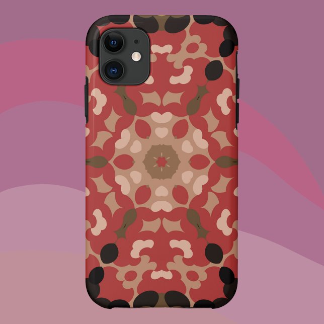 Capa Para iPhone 11 Retro Mandala Flor Vermelho e Castanho (Criador carregado)