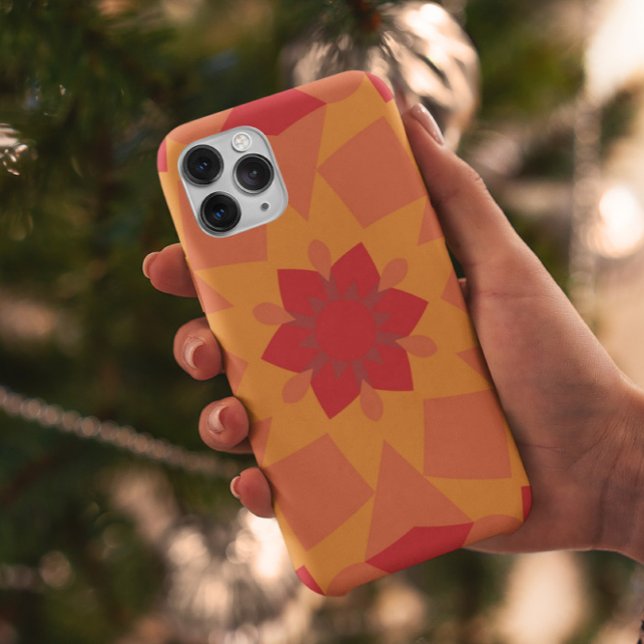 Capa Para iPhone 11 Retro Mandala Flor Vermelho e Laranja (Criador carregado)