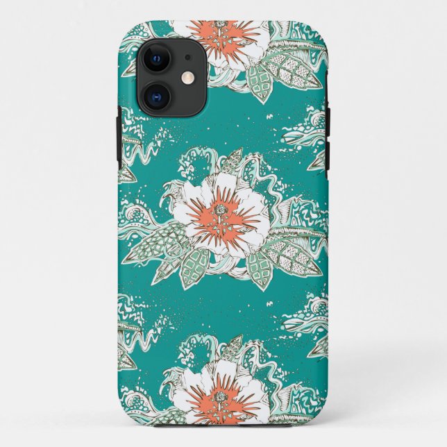 Capa Para iPhone 11 retro surf hibiscus (Verso)