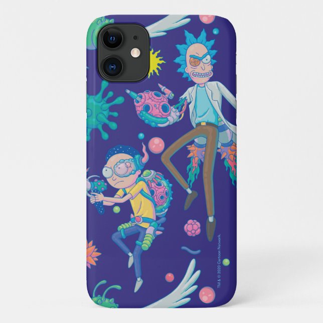 Capa Para iPhone 11 RICK E MORTY™| Entre o padrão das células infectad (Verso)