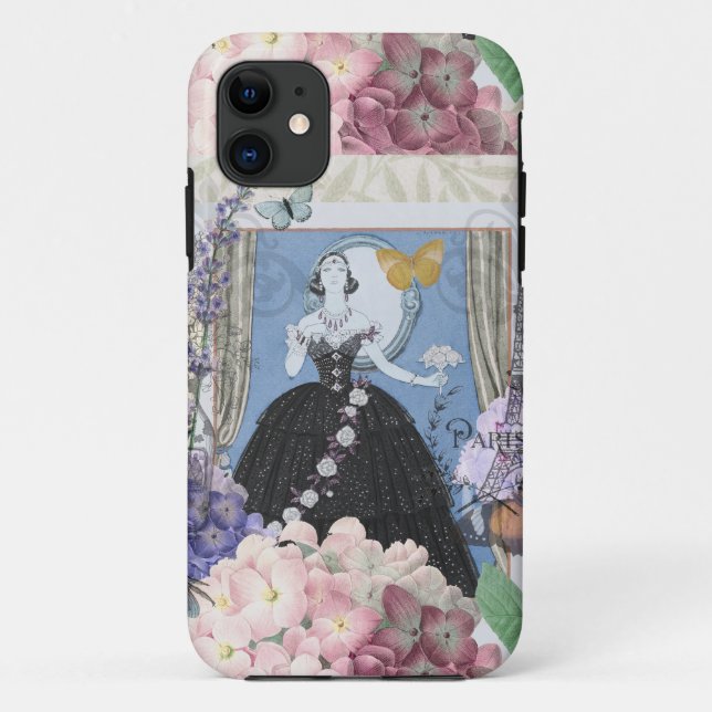 Capa Para iPhone 11 Rico Floral da Mulher Elegante Azul (Verso)