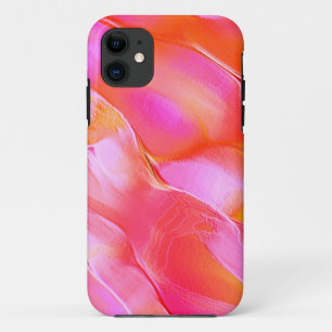 Capa Para iPhone 11 Rocha polida cor-de-rosa preta e laranja