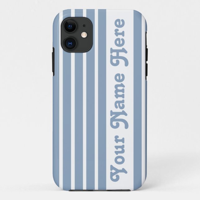 Capa Para iPhone 11 Rock Blue Safari Stripe com nome (Verso)