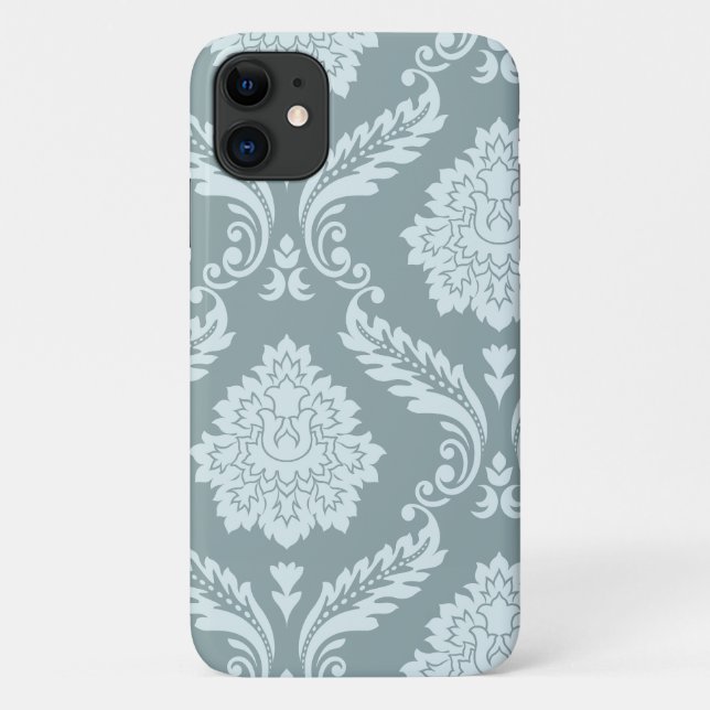 Capa Para iPhone 11 Rococo Damask Art I Duck Egg Blue+Teal (Verso)