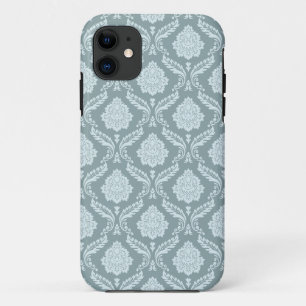 Capa Para iPhone 11 Rococo Damask Rpt Padrão Ovo de Pato Azul+Turquesa