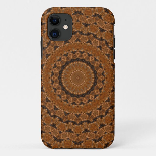 Capa Para iPhone 11 Roda Mandala Marrom... (Verso)