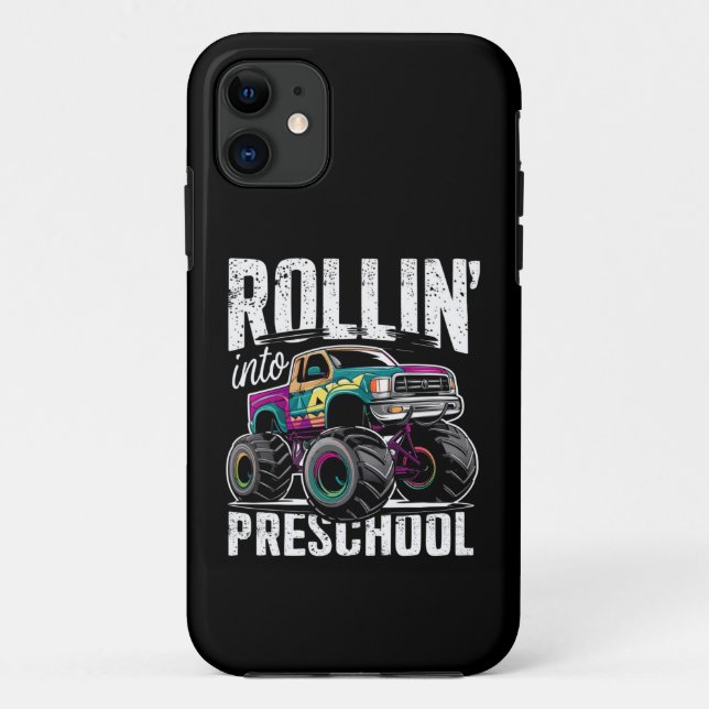 Capa Para iPhone 11 Rolar na Monster Truck de Pré-Escola de Volta às A (Verso)