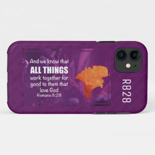 Capa Para iPhone 11 Romanos 8:28   TUDO TRABALHA EM CONJUNTO Roxo