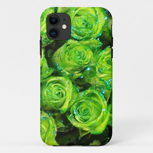 Capa Para iPhone 11 Romântica Namorados Verde Rosas Luminosas (Verso)