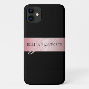 Capa Para iPhone 11 Rosa Blush Elegante Dourado Nome e Iniciais