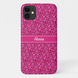 Capa Para iPhone 11 Rosa brilhante moderno com cinto e texto de nome