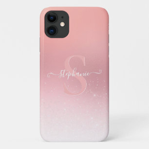 Capa Para iPhone 11 Rosa cor-de-rosa Brilhante Brilhante Monograma