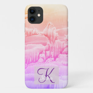 Capa Para iPhone 11 Rosa de Abstrato com Monograma de Azul Girado Pers