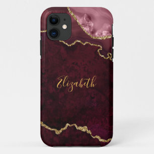 Capa Para iPhone 11 Rosa de Aquarela Dourada de Marble Agate Geode