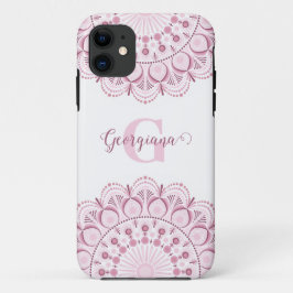 Capa Para iPhone 11 Rosa de Confetti Personalizado Dot de Lace Mandala