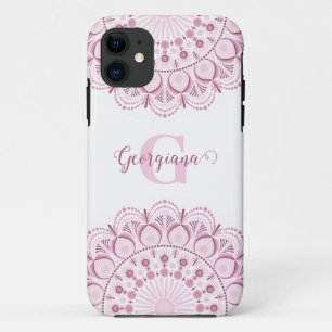 Capa Para iPhone 11 Rosa de Confetti Personalizado Dot de Lace Mandala