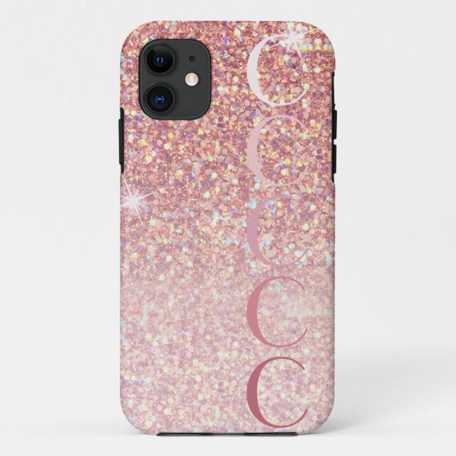 Capa Para iPhone 11 Rosa de Dourada com brilho (Verso)