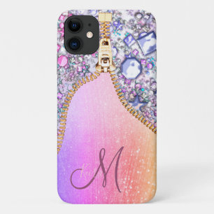 Capa Para iPhone 11 Rosa de Glitter Dourado Girassol Personalizado