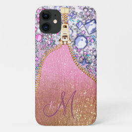 Capa Para iPhone 11 Rosa de Glitter Dourado Girassol Personalizado