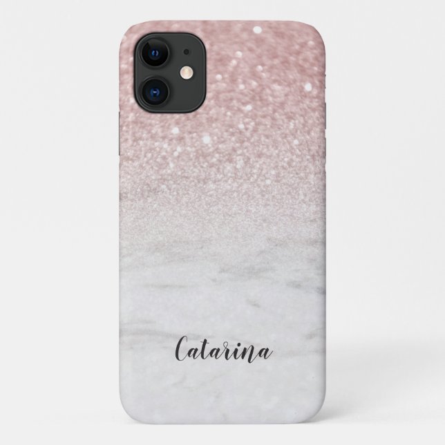 Capa Para iPhone 11 Rosa de mármore branco cintilante Dourado Faux Adi (Verso)