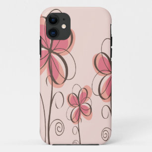 Capa Para iPhone 11 Rosa & design das flores do Doodle de Brown