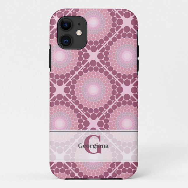 Capa Para iPhone 11 Rosa Dot Dusky Radiante Monogramado Mandala (Verso)