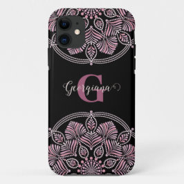 Capa Para iPhone 11 Rosa Dot Mandala Monogramas