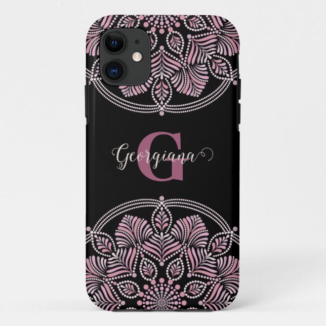 Capa Para iPhone 11 Rosa Dot Mandala Monogramas (Verso)