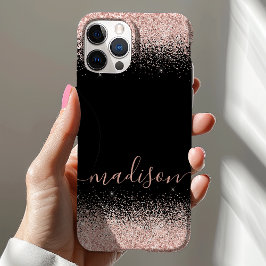 Capa Para iPhone 11 Rosa Dourado Brilho Confete Preto Personalizado