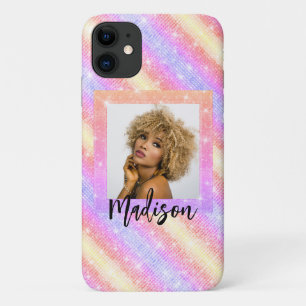 Capa Para iPhone 11 Rosa Dourado Glitter Na moda Rainbow Girly Persona