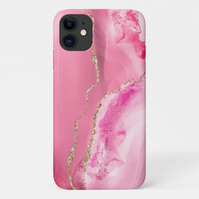 Capa Para iPhone 11 Rosa e Dourado Agate Personalizado (Verso)