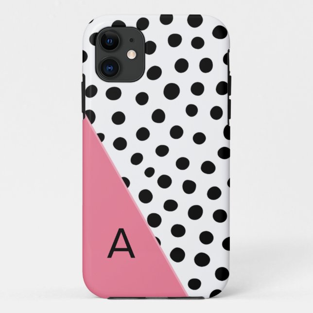 Capa Para iPhone 11 Rosa e monograma manchado preto (Verso)