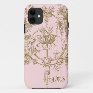 Capa Para iPhone 11 Rosa e teste padrão clássicos de Brown Toile