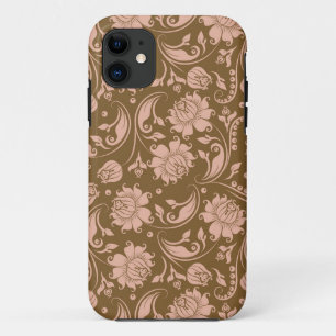 Capa Para iPhone 11 Rosa e teste padrão floral de Brown