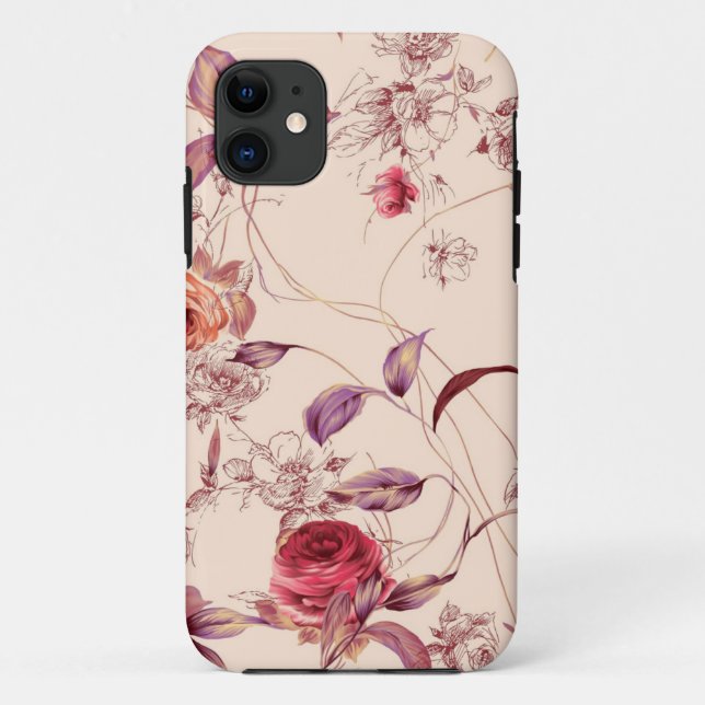 Capa Para iPhone 11 Rosa Elegante Vintage (Verso)