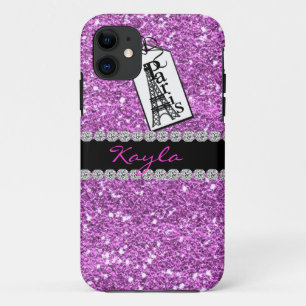 Capa Para iPhone 11 ROSA feminino do CASO de IPHONE 5. PARIS BLING
