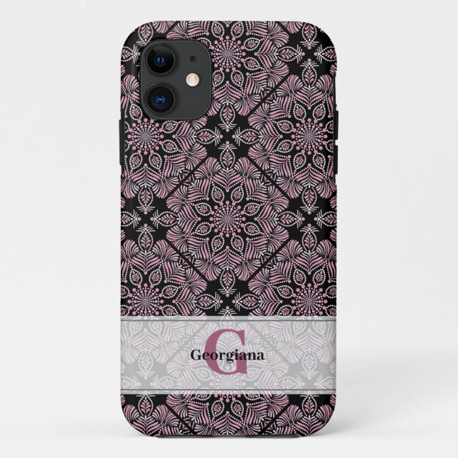Capa Para iPhone 11 Rosa Floral Personalizado Frontes Florais Mandala  (Verso)