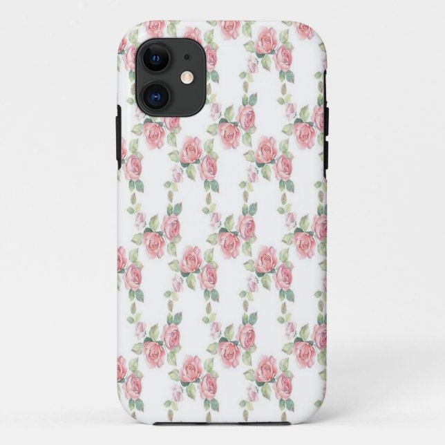 Capa Para iPhone 11 Rosa Floral Shabby Chic (Verso)