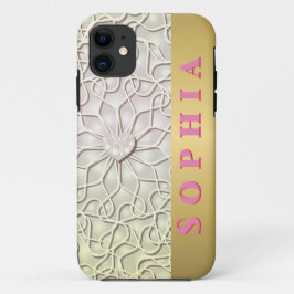 Capa Para iPhone 11 Rosa Geométrico Dourado Padrão de Coração de AMOR
