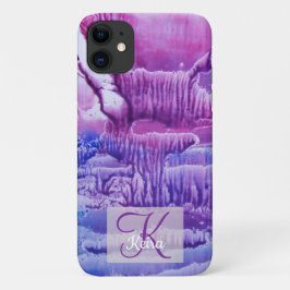 Capa Para iPhone 11 Rosa Girly Personalizado Azul Abstrato Monograma