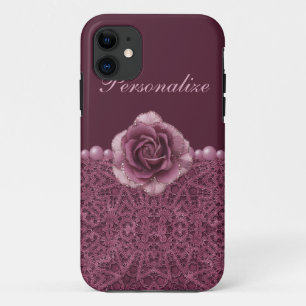 Capa Para iPhone 11 Rosa, laço & pérolas elegantes do roxo
