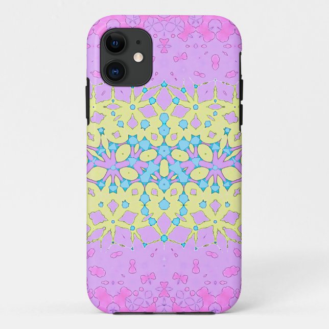 Capa Para iPhone 11 Rosa, Lilac, Amarelo e Azul-Céu Geométrico (Verso)