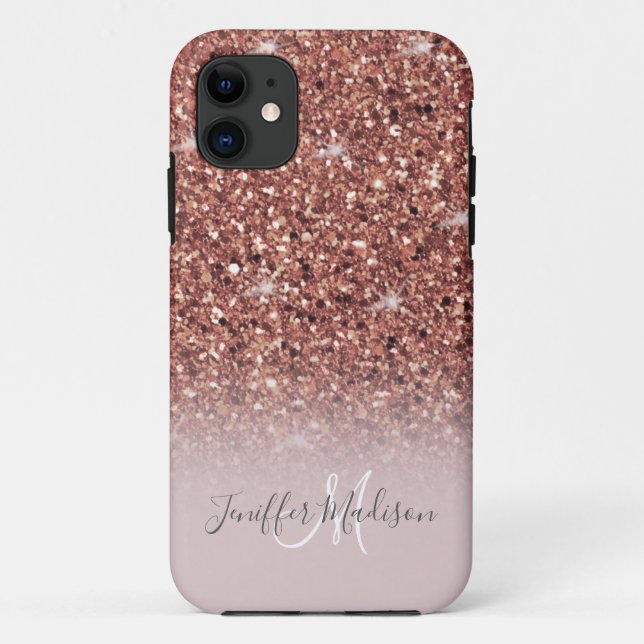 Capa Para iPhone 11 Rosa personalizado, Dourado, brilha, luxo (Verso)