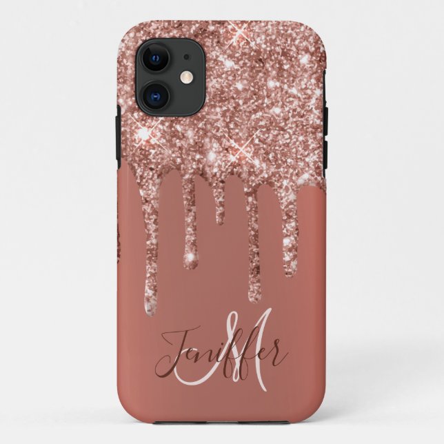 Capa Para iPhone 11 Rosa personalizado, Dourado, brilha, luxo  (Verso)
