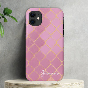 Capa Para iPhone 11 Rosa Rosa Rosa Moderna Dourada