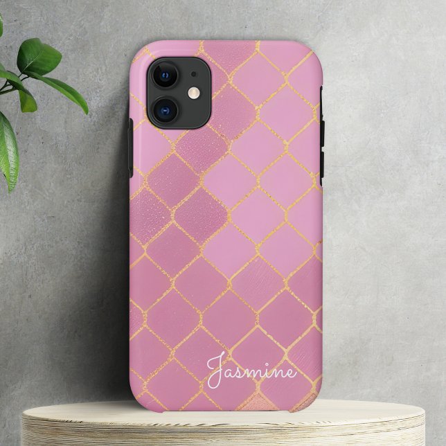 Capa Para iPhone 11 Rosa Rosa Rosa Moderna Dourada (Criador carregado)