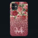 Capa Para iPhone 11 Rosa Rosa Rosa Rosa Rosa Rosa Rosa Rosa Rosa Rosa,<br><div class="desc">Chic, Elegante, Vintage, Rosa, Vermelho violeta pálido, nome personalizado floral rosa e capas de iphone monograma. Romântico, design feminino, apresenta floral vintage em fundo rosa vermelha rosa, violeta pálido e ouro escuro de rosa e cobertura brilhante de burgundy. Você pode personalizar com seu nome e monograma inicial. Se você não...</div>