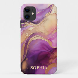 Capa Para iPhone 11 Rosa Roxo Moderno e Dourado-